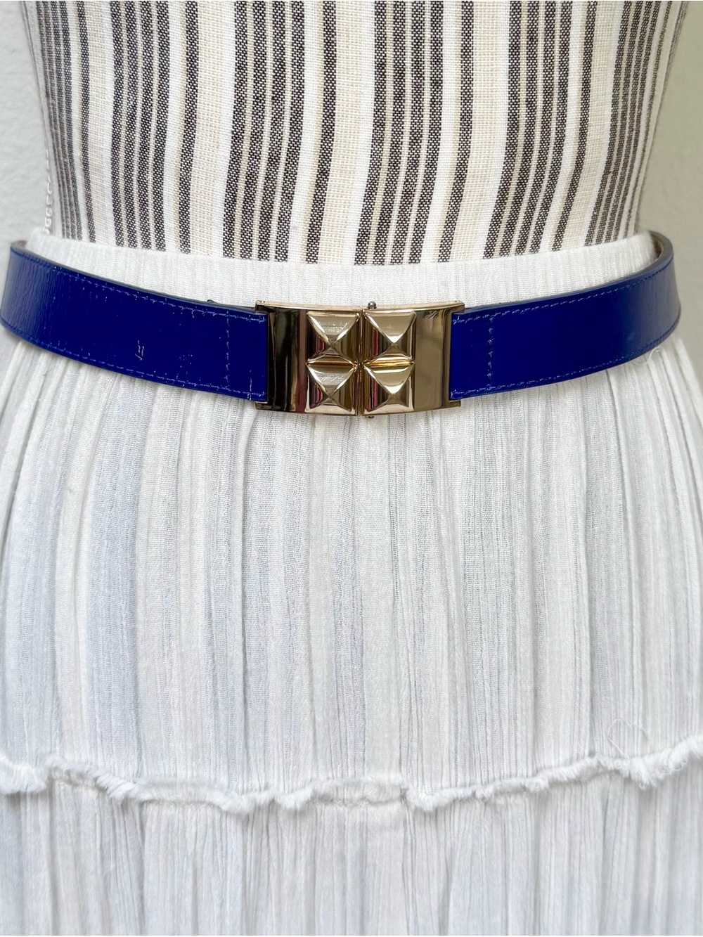 Charles & Keith Blue Genuine Leather Gold Hardware Waist Belt